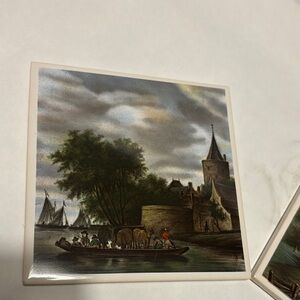Vintage Mosa Ceramic Tile with Scenic Artwork